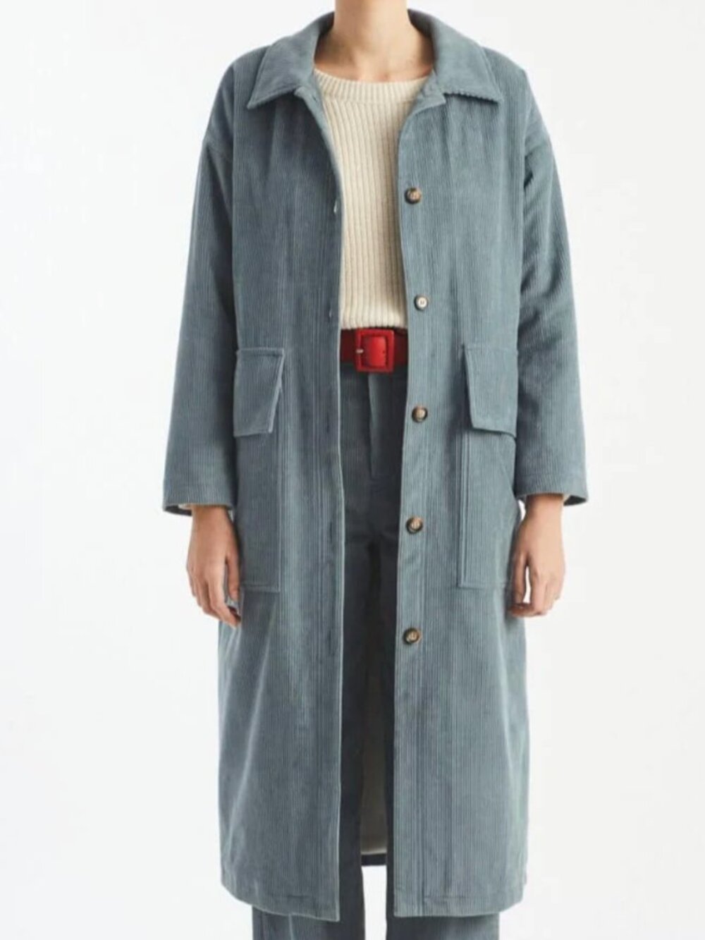 Rita Row Renner Long Corduroy Coat in Blue